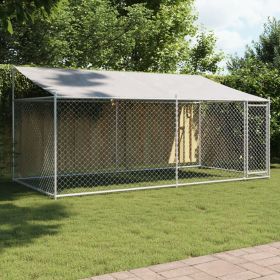 Dog Cage with Roof and Door Gray 13.1'x6.6'x6.6' Galvanized Steel