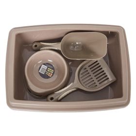 Pet Supplies Set Cat Kitten Dog Litter with Feeder Bowl and Litter Scoop (Color: bROWN, Type: Pet Supplies)